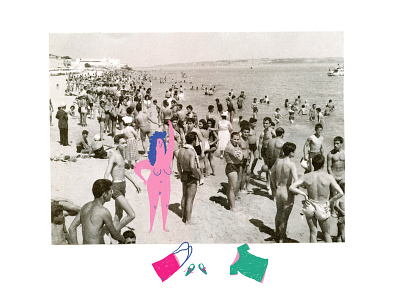 Beach beach collage illustration