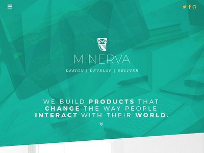 Minerva Home Page art direction developer site marketing site singlepage sketch teal web design website