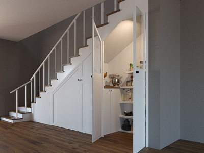 Home Restoration: 3D Render-Stairs/Cupboard Combo 3d design home decor rendering renders renovations