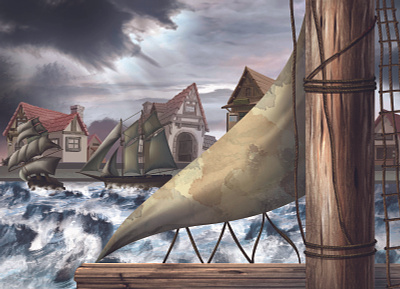 Illustration: "Leaving Port" animation fantasy gaming graphic art illustration pirates streamers twitch