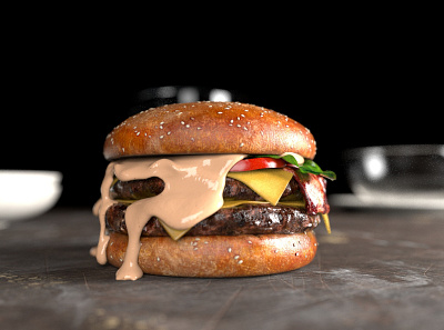 Custom 3D Burger and Special Sauce (Liquid FX) 3d bbq food food and drink