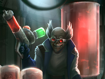 Illustration: "Dr. Necry's Laboratory!" fps game development gun lab laboratory machine gun science shooter survival survival games video games weapons