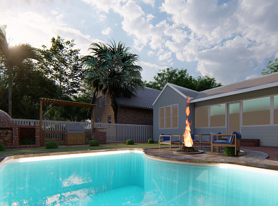Outdoor Life: Home Patio/Pool Render building construction design illustration outdoor patio patio pools real estate reno renovation