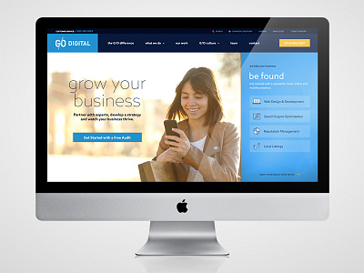 G/O Digital Website blue homepage icons web design website