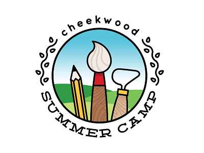 Summer Camp Badge art badge brush camp emblem pencil summer vine