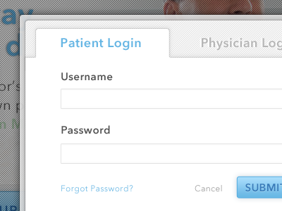 Login (for your health) blue grey input login ui website white