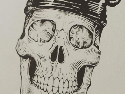Funy Hat blackink drawing illustration lineart lowbrow skull