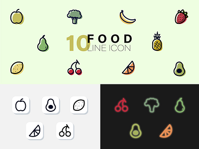 Healthy Food Icons (Line Art) adobe illustration apple avocado broccoli cherry design graphic design healthy food icon illustration lemon line art orange pear pineapple sport strawberry vector watermelon