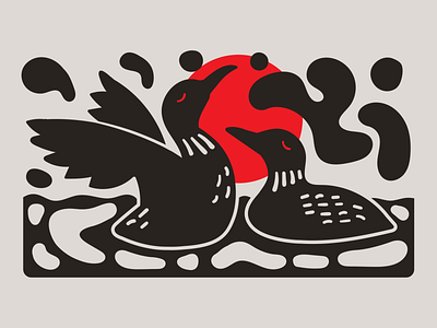 Loons bird illustration lake lino linocut loon vector