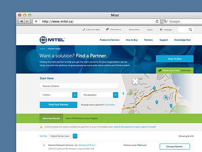 Mitel Partner Finder map mitel responsive search