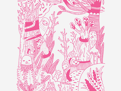 Poster Series hand drawn illustration lines monsters woods