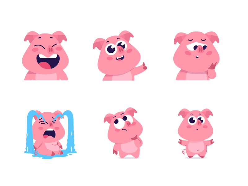Pig Sticker 2d 2d character after effects animation character character animation cute character gif illustration loop mascot mascot animation motion design pig pig animation pig stickers shape layers smile sticker animation stickers