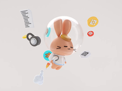 Rabbit in Space 2d 3d 3d character 3d character animation after effects animation c4d character cinema4d crypto crypto animation gif loop motion design nft pancake pancakeswap