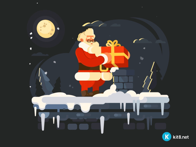 Santa on rooftop animation anton fritzler character christmas gif kit8 rooftop santa winter xmas