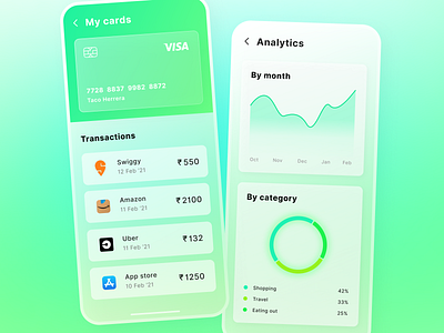 Mobile wallet app creditcard expenses glassmorphism gradient mobile app mobile ui ui ui design uiux