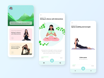 Yoga and meditation app - Mobile UI concept app design meditation app mobile app noise texture pastels ui ui design uiux yoga app