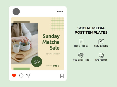 Matcha - Social Media Templates branding cafe design drink editable eps food graphic design instagram matcha pastel rgb social media social media post social media post templates templates