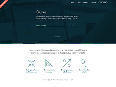 Talu.io - Sign up prompt analytics app beta clean form infographic signup simple talu ui