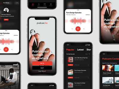 podcast.fm IOS App Exploration app apple clean colors concept interaction ios iphonex layout listening minimal music news podcast podcasts stories topics ui ux