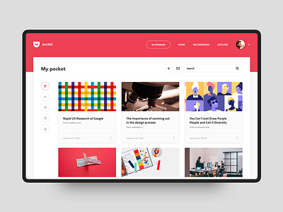 Pocket Redesign app clean dashboard layout pocket red redesign ui ux