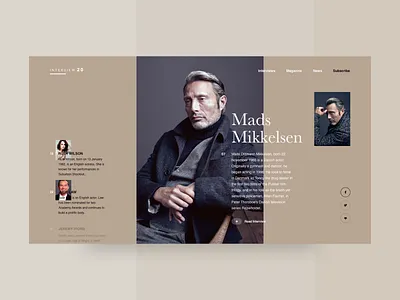 Mikkelsen articles interaction interface interviews judelaw landing layout madsmikkelsen magazine minimal ruthwilson ui ux web website