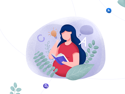 Babywell - Pregnant woman reading app book care character drawing feminine illustration pregnancy pregnant reading ui woman