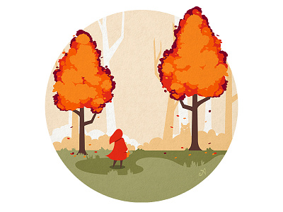 An Autumn Walk autumn fall illustration illustrator red riding hood trees vector woods