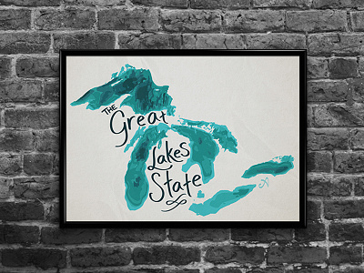 Michigan great lakes handlettering illustration mi michigan poster state typography vector