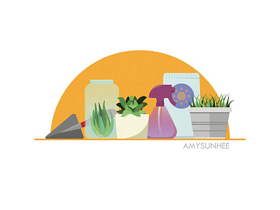 Gardening Kit design garden grass icon kit plants pot succulents sun trowel vector