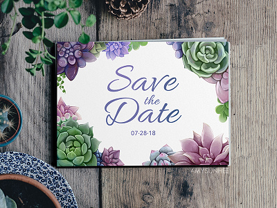 2018 Save the Date card design digital illustration invite save the date succulents wedding