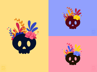 Flower skulls color palette design illustration logo plants skull