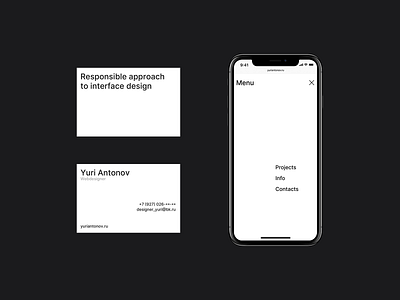 Portfolio website. businesscard menu minimal minimalism mobile design uidesign uxdesign webdesign website