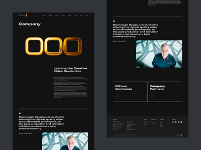 Blackmagic Design — About company black grid layout minimal uidesign uxdesign webdesign