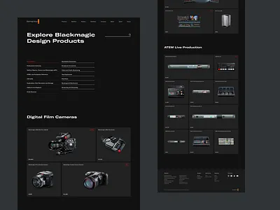 Blackmagic Design — Catalog black cards grid layout minimal products store ui ux webdesign