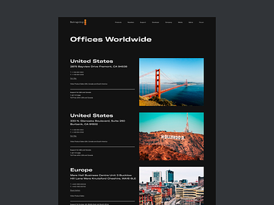 Blackmagic Design — Offices page black contact grid layout minimal uidesign uxdesign webdesign