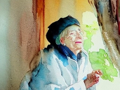 last sun old painting watercolor watercolour woman