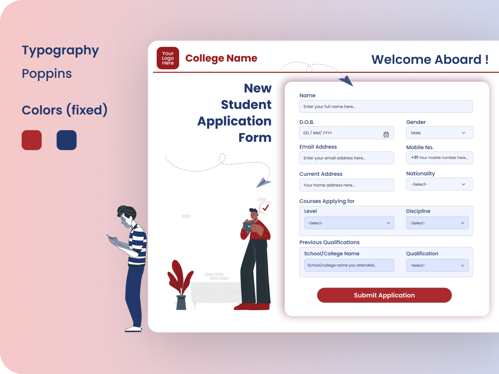 Desktop version Application form of a college by Anshika Sharma on