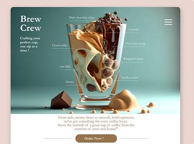 Website Landing page - Coffee shop named Brew Crew 3d 3d illustrations animation behance branding cartoon coffee shop design desktop view dribbble illustration landing page landscape ui web layout website website design website landing page website layout