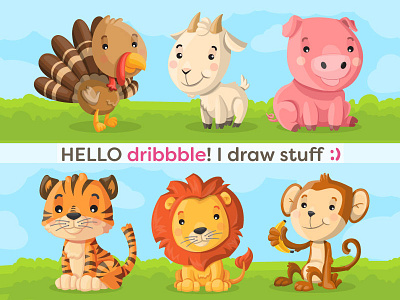 HELLO dribbble! with this Vector Animals Character Set