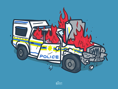 Pork Roa$t burning car car car wreck digital art fire flames graphic design illustration police police car wacom