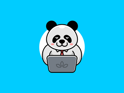 Working Panda animal animal art animal logo character cute cute fun funny funny icon illustration laptop logo mascot panda panda logo vector work