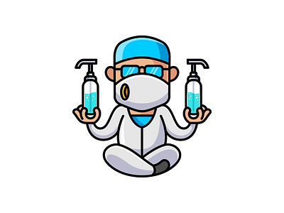 Doctor Sanitizer corona cute doctor hand sanitizer logo mascot vector virus