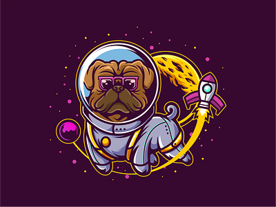 Astro Pug animal astronaut cartoon character cute design dog illustration logo mascot pet pug space t shirt vector