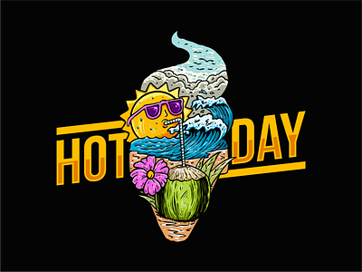 Hot Day beach handdrawn holiday ice cream illustration logo party summer sun t shirt wave