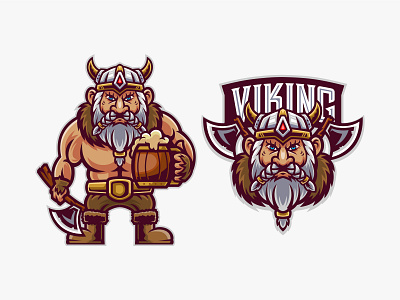 VIKING beer cartoon character chubby esport logo mead medieval nordic sport team viking