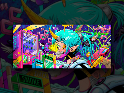 Scanning anime cyberpunk deskmat illustration poster print