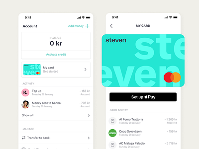 Steven wallet app bank banking bill splitting app design expense app finance fintech mastercard payment card wallet