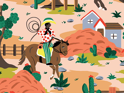 Home On the range animals conversational pattern design homes illustration narrative pattern sand surface pattern west america