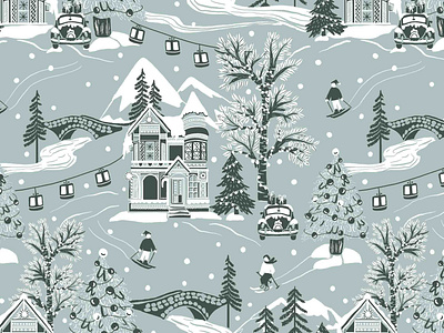 Holiday Toile architectural design christmas design holidays homes illustration snowfall surface pattern winter