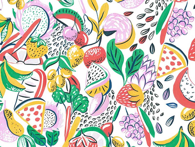 Veg baazar design doodle food garden gouache illustration painting surface pattern veggies